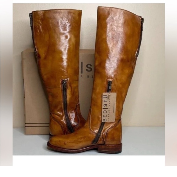 BED|STU NWT beautiful Tess Windsor Tan Glaze Distressed Tall Riding Boot - Picture 5 of 10